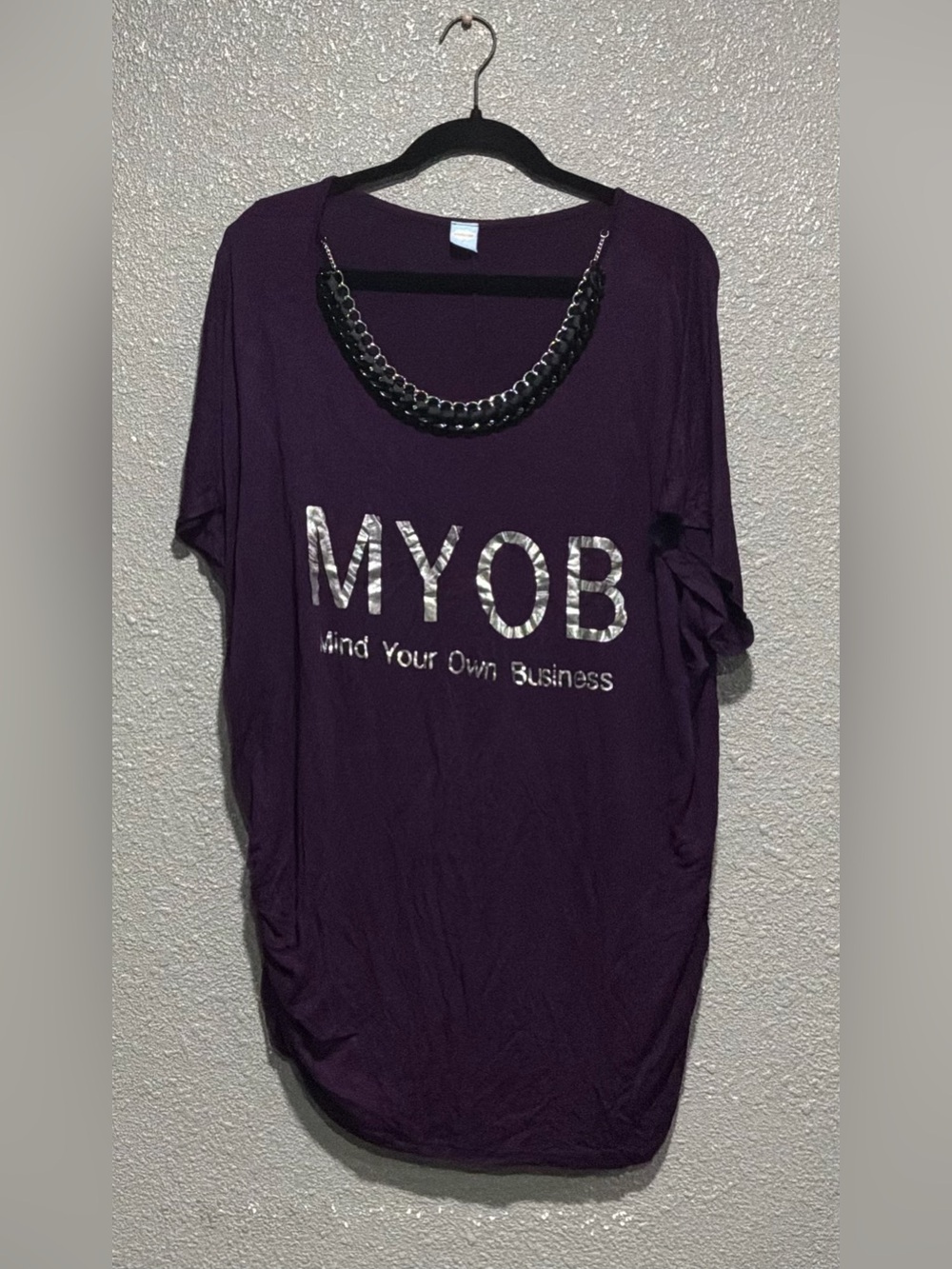 MYOB Purple Short Sleeve Scoop Neck Tee with Chain Accent